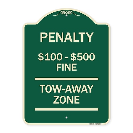 Signmission Penalty $100 $500 Fine Tow Away Zone Virginia Handicap Supplementary Alum, 24" x 18", G-1824-23336 A-DES-G-1824-23336